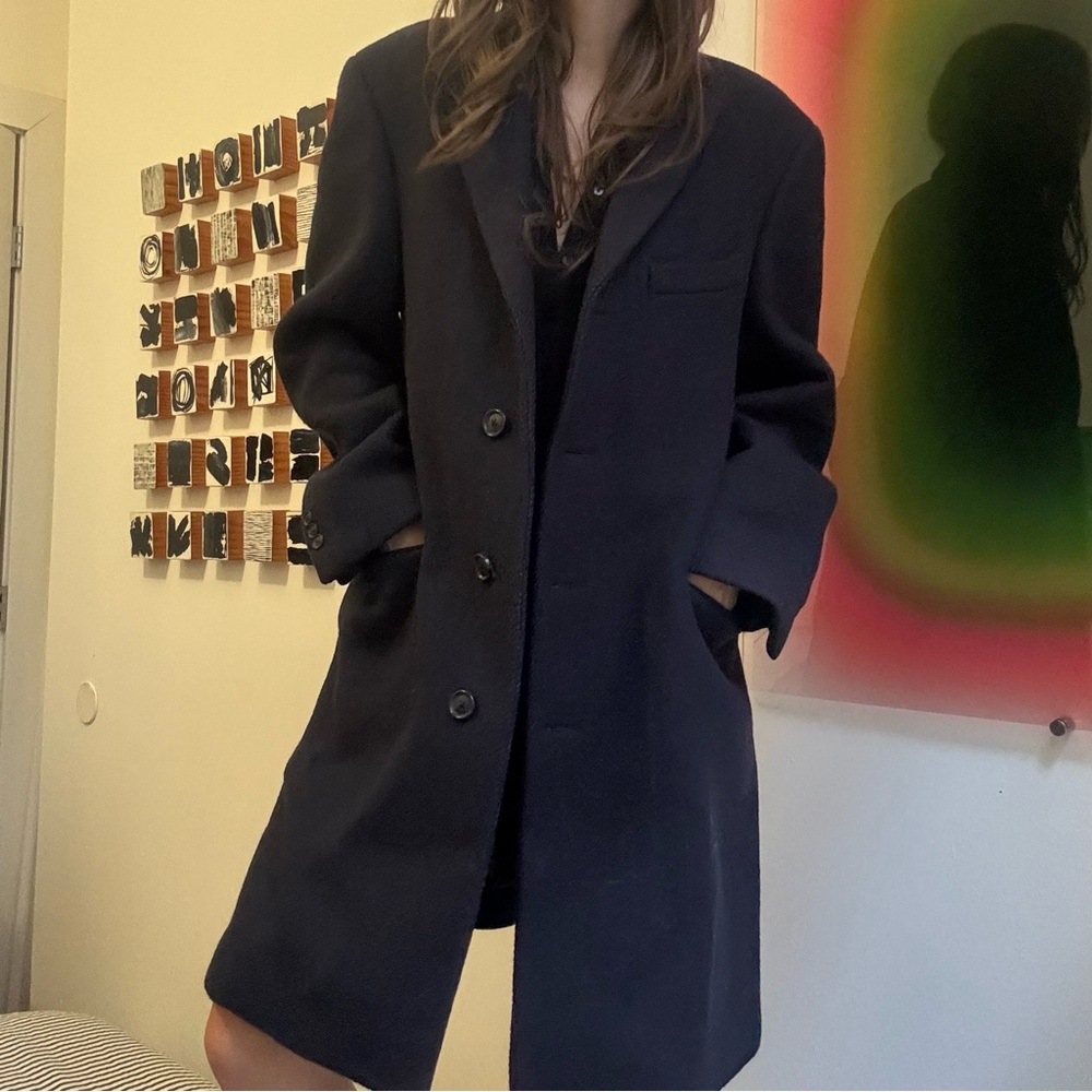 Vintage Burberry Navy Wool Coat